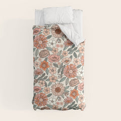 70s flowers - 70s, retro, spring, floral, florals, floral pattern, retro flowers, boho, hippie, earthy, muted Comforter