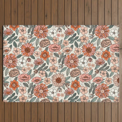 70s flowers - 70s, retro, spring, floral, florals, floral pattern, retro flowers, boho, hippie, earthy, muted Outdoor Rug