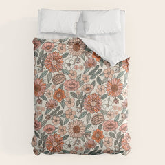 70s flowers - 70s, retro, spring, floral, florals, floral pattern, retro flowers, boho, hippie, earthy, muted Comforter