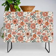 70s flowers - 70s, retro, spring, floral, florals, floral pattern, retro flowers, boho, hippie, earthy, muted Credenza