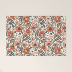70s flowers - 70s, retro, spring, floral, florals, floral pattern, retro flowers, boho, hippie, earthy, muted Welcome Mat