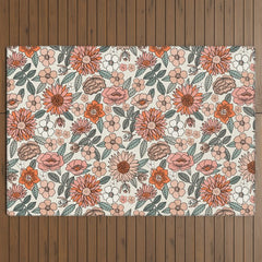 70s flowers - 70s, retro, spring, floral, florals, floral pattern, retro flowers, boho, hippie, earthy, muted Outdoor Rug