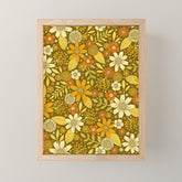 1970s Retro Flowers Pattern in Yellow, Orange & Olive Green Mini Art Print