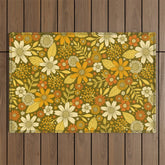1970s Retro Flowers Pattern in Yellow, Orange & Olive Green Outdoor Rug