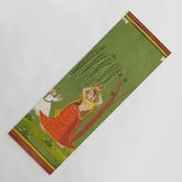 A female attendant is standing in tribhanga pose under a tree. A small child vies for her attention. Yoga Mat
