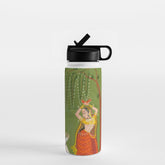 A female attendant is standing in tribhanga pose under a tree. A small child vies for her attention. Water Bottle