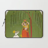 A female attendant is standing in tribhanga pose under a tree. A small child vies for her attention. Laptop Sleeve