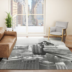 1930 Margaret Bourke-White atop of the world New York City skyline black and white photograph Rug