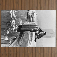 1930 Margaret Bourke-White atop of the world New York City skyline black and white photograph Outdoor Rug