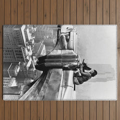 1930 Margaret Bourke-White atop of the world New York City skyline black and white photograph Outdoor Rug