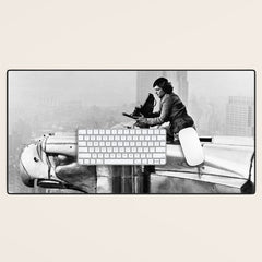 1930 Margaret Bourke-White atop of the world New York City skyline black and white photograph Desk Mat
