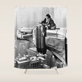 1930 Margaret Bourke-White atop of the world New York City skyline black and white photograph Shower Curtain