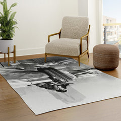 1930 Margaret Bourke-White atop of the world New York City skyline black and white photograph Rug