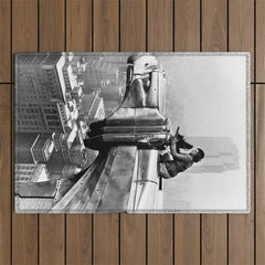 1930 Margaret Bourke-White atop of the world New York City skyline black and white photograph Outdoor Rug