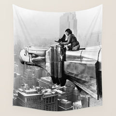 1930 Margaret Bourke-White atop of the world New York City skyline black and white photograph Wall Tapestry