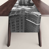 1930 Margaret Bourke-White atop of the world New York City skyline black and white photograph Table Runner
