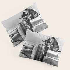 1930 Margaret Bourke-White atop of the world New York City skyline black and white photograph Pillow Sham