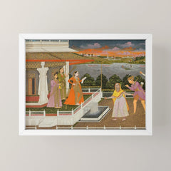 A blindfolded suitor is brought before a princess; verso/ scrolling floral vines 1755 Fayzullah Indian Miniature Painting Mini Art Print