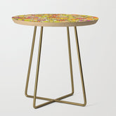 70s Retro Flowers Gingham Floral Pattern Orange Yellow Cream Side Table