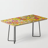 70s Retro Flowers Gingham Floral Pattern Orange Yellow Cream Coffee Table