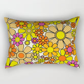 70s Retro Flowers Gingham Floral Pattern Orange Yellow Cream Rectangular Pillow