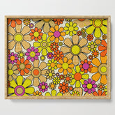 70s Retro Flowers Gingham Floral Pattern Orange Yellow Cream Serving Tray