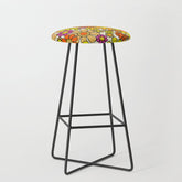 70s Retro Flowers Gingham Floral Pattern Orange Yellow Cream Stool