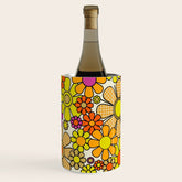 70s Retro Flowers Gingham Floral Pattern Orange Yellow Cream Wine Chiller
