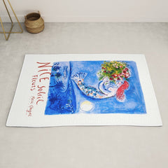1962 FRANCE Marc Chagall Nice Soleil Fleurs Travel Poster Rug