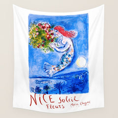 1962 FRANCE Marc Chagall Nice Soleil Fleurs Travel Poster Wall Tapestry