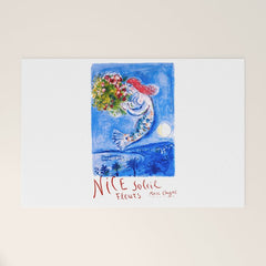 1962 FRANCE Marc Chagall Nice Soleil Fleurs Travel Poster Welcome Mat