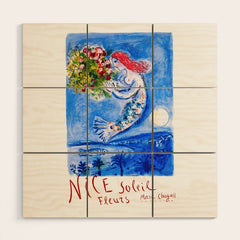 1962 FRANCE Marc Chagall Nice Soleil Fleurs Travel Poster Wood Wall Art