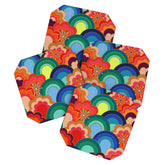 70s rainbow flowers sunset colors Coaster