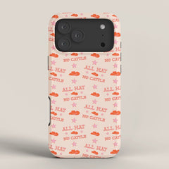 "All hat no cattle" in pink and orange retro western letters iPhone Case