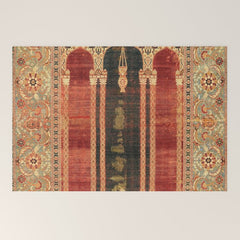 16th Century Carpet with Triple-Arch Design Turkish Print Welcome Mat