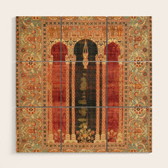 16th Century Carpet with Triple-Arch Design Turkish Print Wood Wall Art