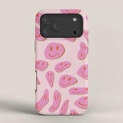 70s retro pink smiles pattern iPhone Case