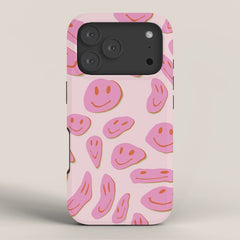 70s retro pink smiles pattern iPhone Case