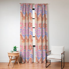 70s Retro Floral vibe Window Curtain