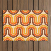 70s Retro Vintage Style Wave Pattern Autumn Brown Orange and Yellow Outdoor Rug