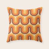 70s Retro Vintage Style Wave Pattern Autumn Brown Orange and Yellow Throw Pillow