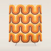 70s Retro Vintage Style Wave Pattern Autumn Brown Orange and Yellow Shower Curtain
