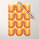 70s Retro Vintage Style Wave Pattern Autumn Brown Orange and Yellow Wrapping Paper