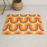 70s Retro Vintage Style Wave Pattern Autumn Brown Orange and Yellow Rug