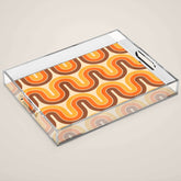 70s Retro Vintage Style Wave Pattern Autumn Brown Orange and Yellow Acrylic Tray