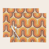 70s Retro Vintage Style Wave Pattern Autumn Brown Orange and Yellow Placemat
