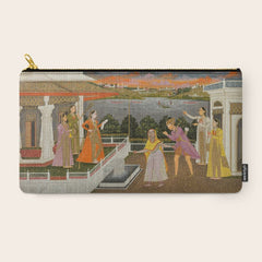 A blindfolded suitor is brought before a princess; verso/ scrolling floral vines 1755 Fayzullah Indian Miniature Painting Carry All Pouch