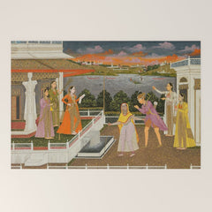 A blindfolded suitor is brought before a princess; verso/ scrolling floral vines 1755 Fayzullah Indian Miniature Painting Welcome Mat