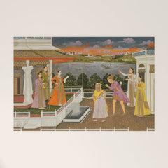 A blindfolded suitor is brought before a princess; verso/ scrolling floral vines 1755 Fayzullah Indian Miniature Painting Welcome Mat