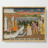 A blindfolded suitor is brought before a princess; verso/ scrolling floral vines 1755 Fayzullah Indian Miniature Painting Serving Tray